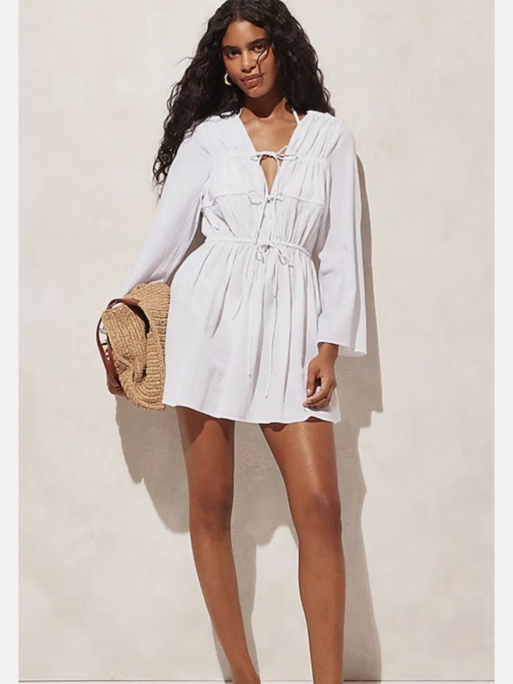 J Crew Tiered Tie Front Dress in Beach Cotton - White